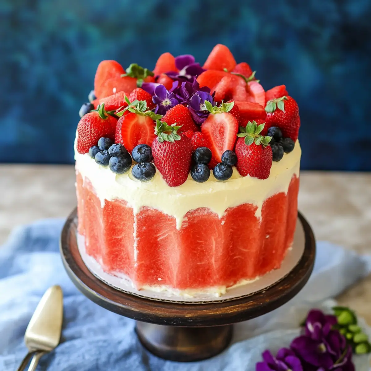 Easy Watermelon Cake Recipe 5 Watermelon cake decorated with whipped cream and mint