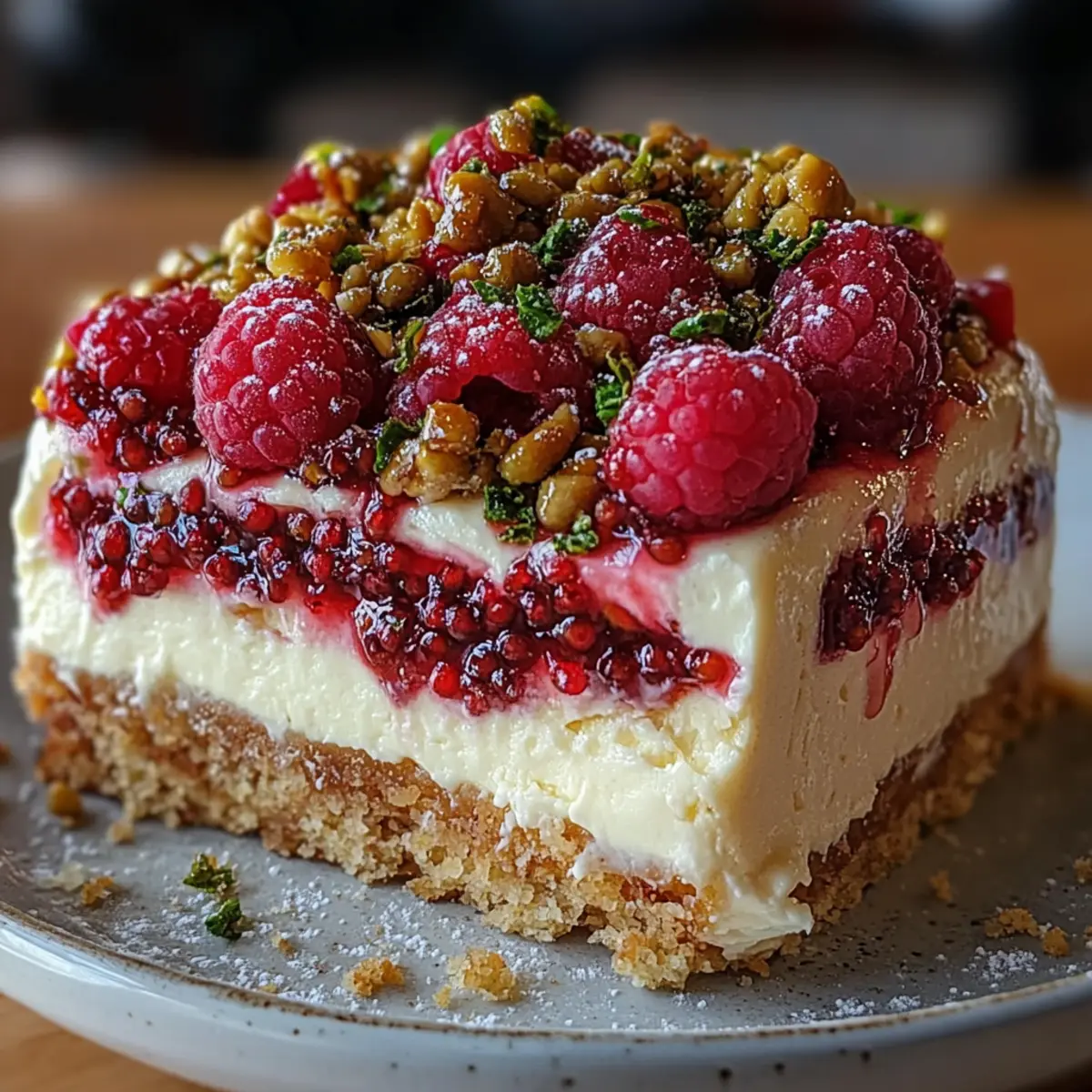 Raspberry Pistachio Cheesecake