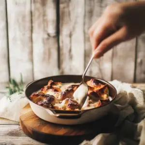 Babka Bread Pudding with Brown Butter Bourbon Sauce