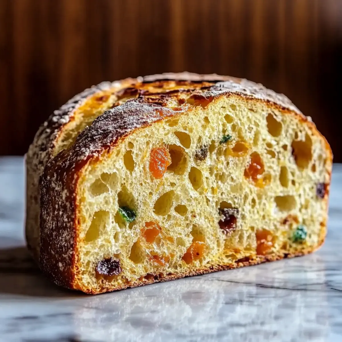 Italian Panettone: Traditional Christmas Bread with Candied Fruit and Raisins