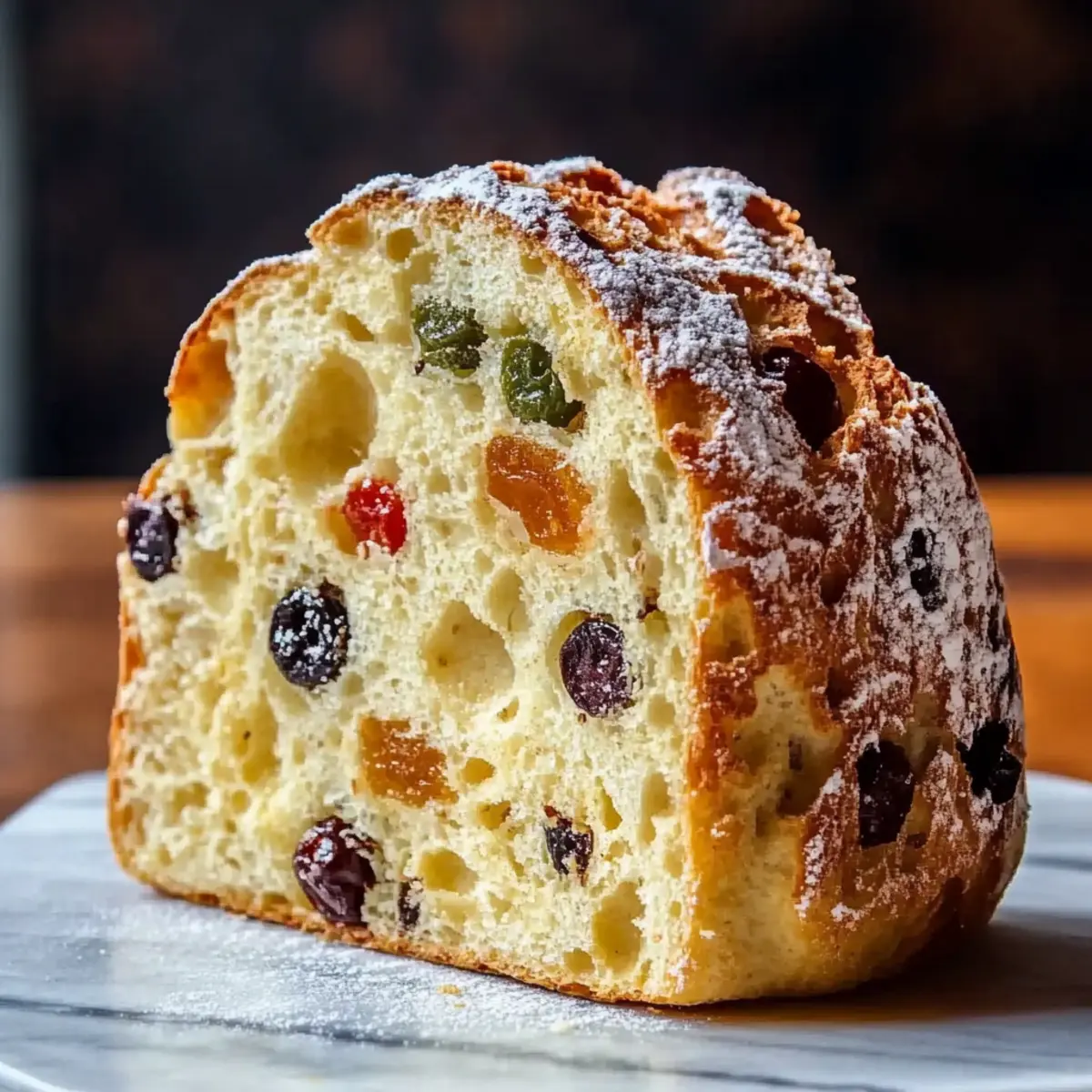 Italian Panettone: Traditional Christmas Bread with Candied Fruit and Raisins