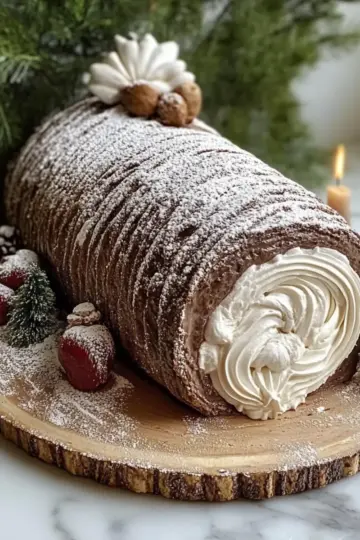Yule Log Cake (Bûche de Noël) – Festive Chocolate Sponge Roll with Creamy Frosting