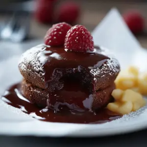 Molten Chocolate Cakes with Raspberry Sauce