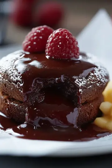 Molten Chocolate Cakes with Raspberry Sauce