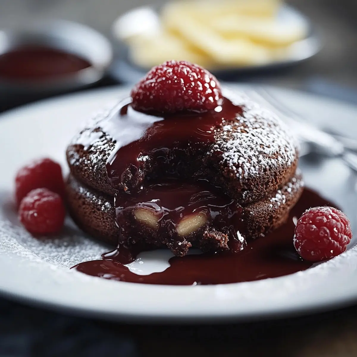 Molten Chocolate Cakes with Raspberry Sauce