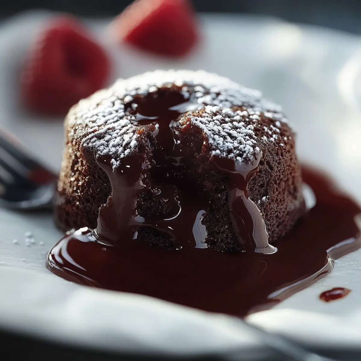 Molten Chocolate Cakes with Raspberry Sauce